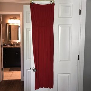 Strapless red maxi dress
